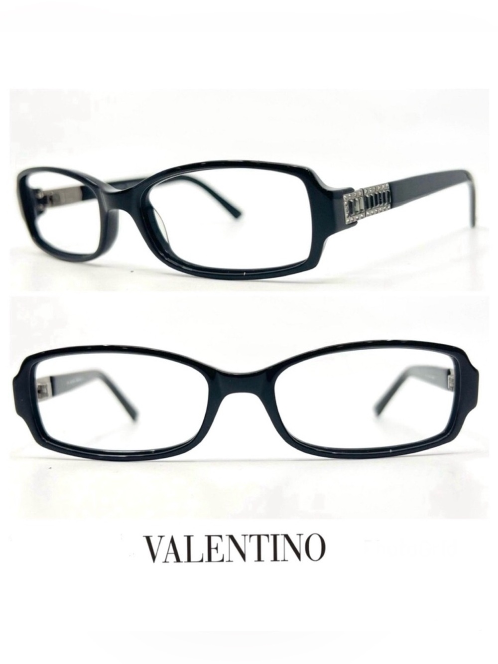 VALENTINO Italy 130 5456 Rectangular Lens Crystal Black Frames Eyeglasses